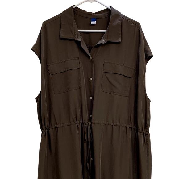 Old Navy Dress Women XXL Olive Green Sleeveless Summer Lightweight Waist Tie - Picture 2 of 9